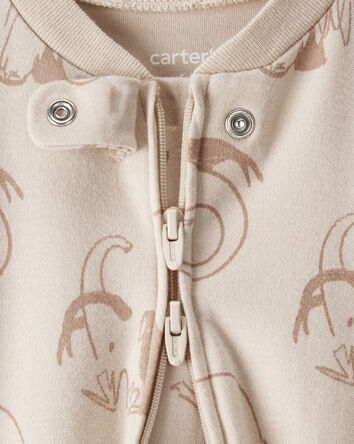 Baby Boy Mammoth Print 100% Cotton Long-Sleeve Snug Fit Sleeper - Beige, 