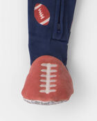 Toddler Boy 1-Piece Football DreamPlush Snug Fit Footed Pyjama - Navy Blue, image 4 of 5 slides