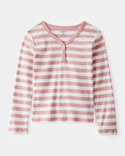 Kid Ribbed Henley Striped Long-Sleeve Shirt - Pink, image 1 of 3 slides