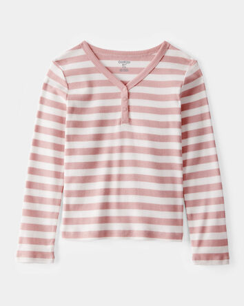 Kid Ribbed Henley Striped Long-Sleeve Shirt - Pink, 