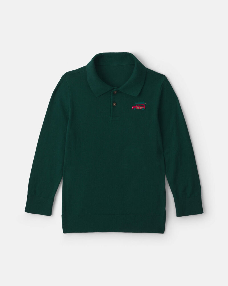 Boys Car Polo Sweater - Olive Green, image 1 of 3 slides