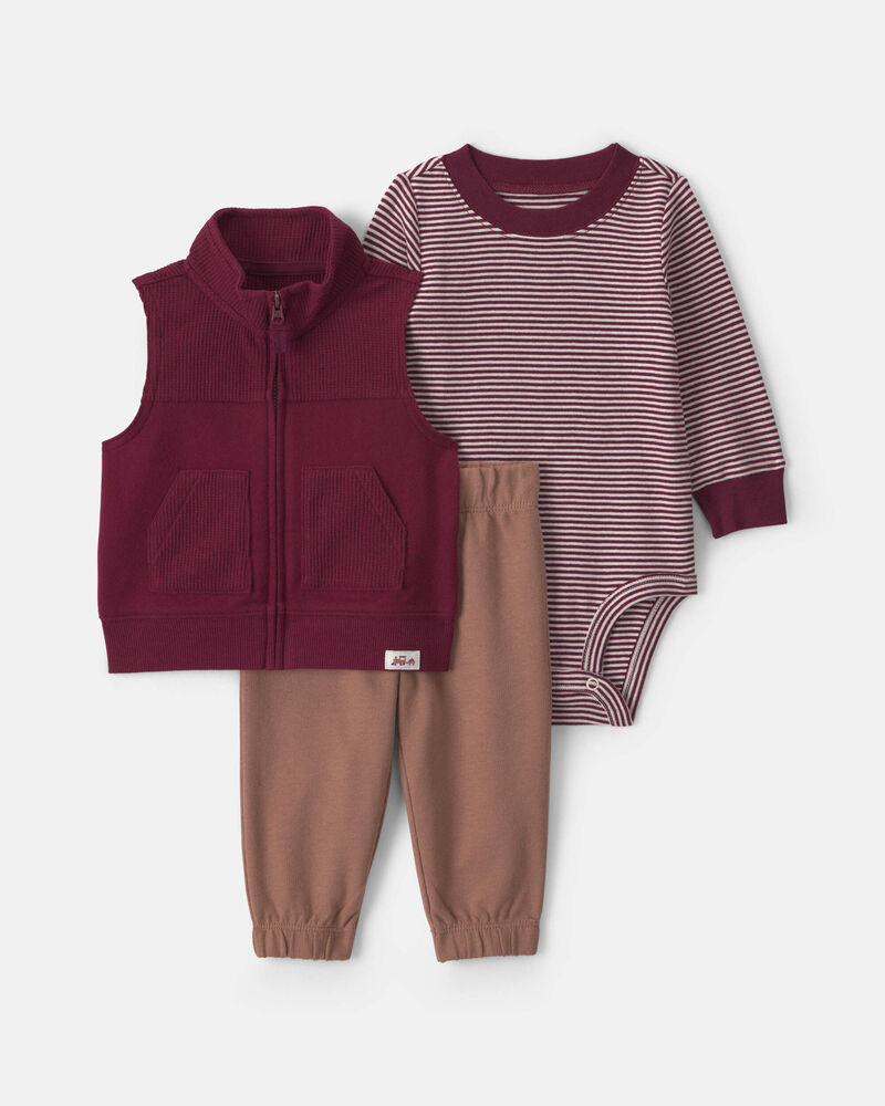 Baby Boy 3-Piece Corduroy Layering Set - Burgundy/Brown, image 1 of 6 slides