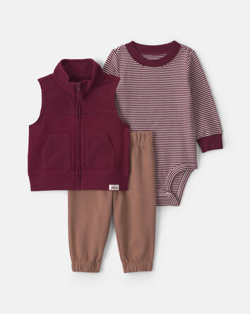 Baby Boy 3-Piece Corduroy Layering Set - Burgundy/Brown, 
