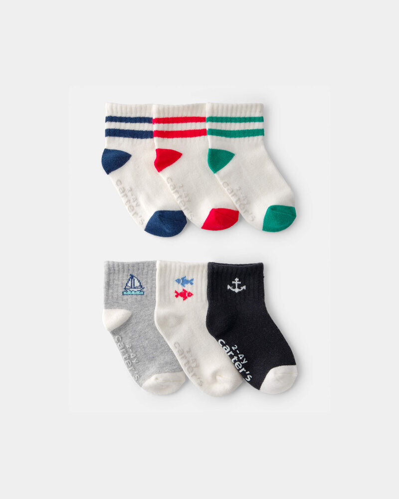 Toddler Boy 6-Pack Nautical Ankle Socks, image 1 of 2 slides