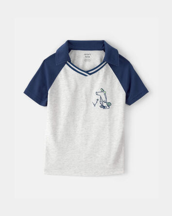 Toddler Boy Alligator Polo Shirt - Blue/Grey, 