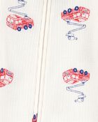 Toddler Boy Fire Truck Print Waffle Knit Footie 1-Piece Pyjamas, image 2 of 4 slides