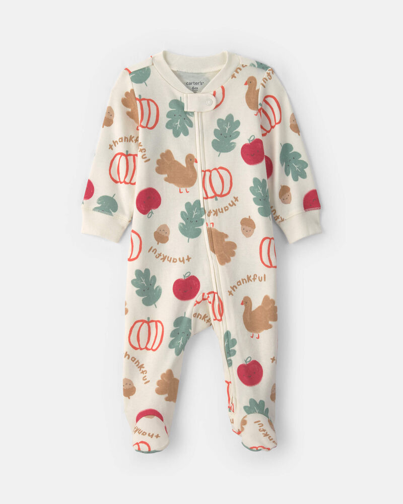 B&eacute;b&eacute; - Grenouill&egrave;re 100 % coton avec fermeture &agrave; glissi&egrave;re double sens &agrave; th&egrave;me Action de gr&acirc;ce &ndash; Cr&egrave;me, image 1 sur 4 diapositives