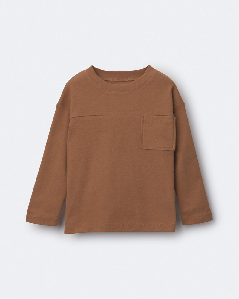 Toddler Ribbed Long-Sleeve Pocket Tee - Brown, image 1 of 2 slides