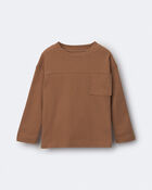Toddler Ribbed Long-Sleeve Pocket Tee - Brown, image 1 of 2 slides