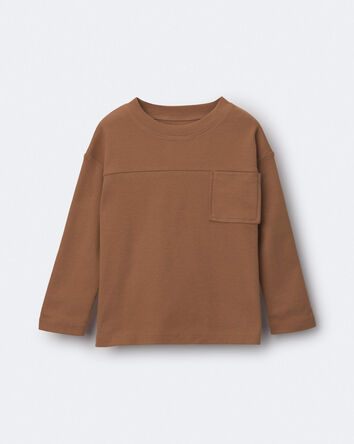 Toddler Ribbed Long-Sleeve Pocket Tee - Brown, 