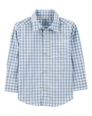 Toddler Plaid Woven Long-Sleeve Button-Down Shirt - Blue, 