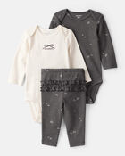 Baby Girl Bow Print Bodysuit & Pant Set - Grey, image 1 of 6 slides