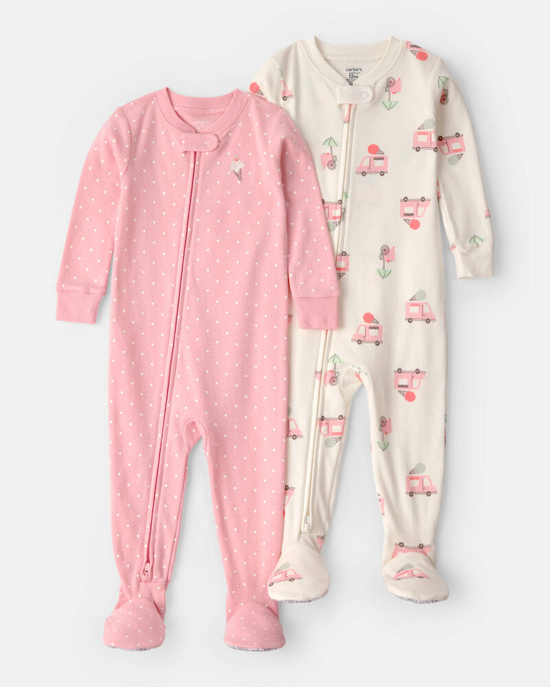 Toddler Girl 2-Pack Ice Cream Truck 100% Cotton Snug Fit 1-Piece pyjama - Pink/Ivory, image 1 of 4 slides