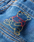 Baby Disney&copy; Winnie the Pooh Embroidered Knit-Like Denim Overalls - Dark Wash, image 4 of 7 slides