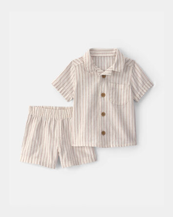 Baby Boy 2-Piece Striped Top & Short Set - Tan, 