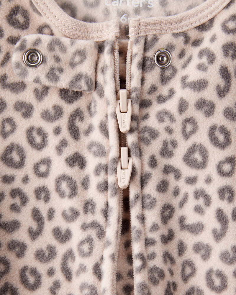 Baby Girl Leopard Print Loose Fit Long-Sleeve Sleeper - Cream/Brown, image 2 of 5 slides