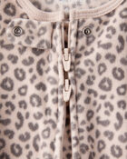 Baby Girl Leopard Print Loose Fit Long-Sleeve Sleeper - Cream/Brown, image 2 of 5 slides