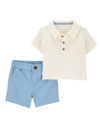 Baby 2-Piece Polo Outfit Set - Blue/Ivory, 