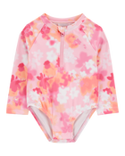 Baby 1-Piece Floral Print Long-Sleeve Rashguard Swimsuit - Pink, image 1 of 5 slides