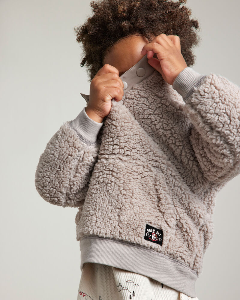 Toddler Boy Sherpa Pullover Sweatshirt - Brown, image 2 of 4 slides