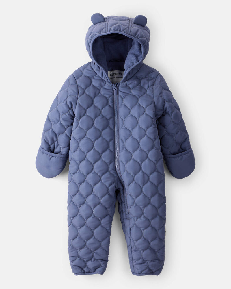 Baby Boy 1-Piece Quilted Pram Snowsuit - Navy, image 1 of 3 slides