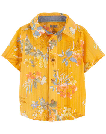 Floral Print Seersucker Button-Front Shirt, 
