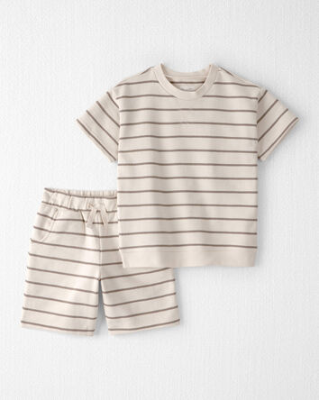Jeune - Ensemble 2 pi&egrave;ces en coton biologique &agrave; rayures - Beige, 