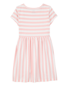 Girls Striped Short-Sleeve Dress-Pink, image 2 of 4 slides