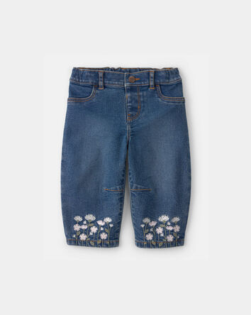 Baby Girl Floral Barrel Jeans - Dark Wash, 