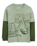 Baby Construction Cotton Blend Long-Sleeve Tee - Green, image 1 of 5 slides