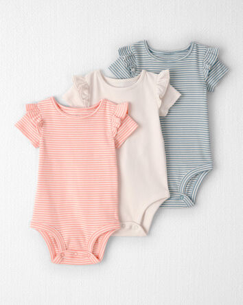 Baby Girl 3-Pack Organic Cotton Flutter Bodysuits, 