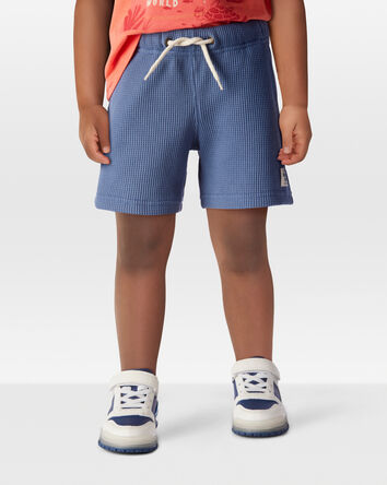 Toddler Waffle Knit Drawstring Shorts-Blue, 