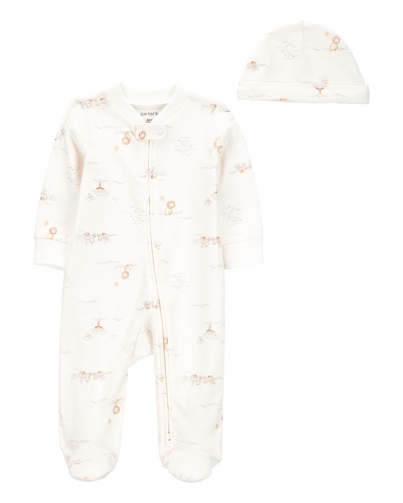 Baby Boy 2-Piece 2-Way Zip Sleeper & Cap Set, image 1 of 3 slides