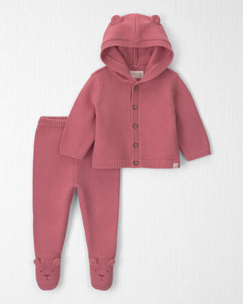 Baby Girl 2-Piece Organic Cotton Sweater Knit Cardigan & Pant Set, 