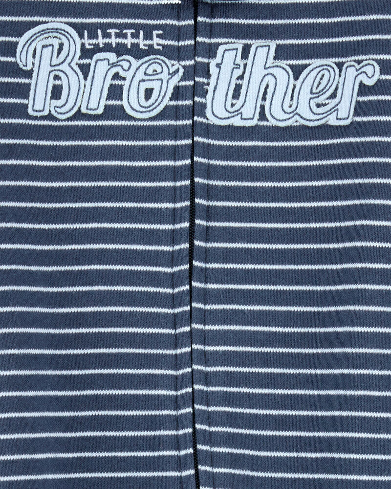 Baby Boy Striped Little Bro 2-Way Zip Cotton Sleeper, image 2 of 3 slides