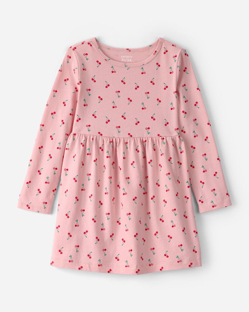 Toddler Girl Cherry Long-Sleeve Knit Dress - Pink, image 1 of 4 slides