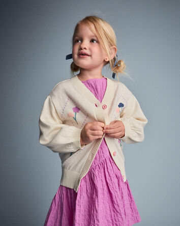 Toute-petit fille - Cardigan en tricot brod&eacute; &agrave; motif floral - Cr&egrave;me, 