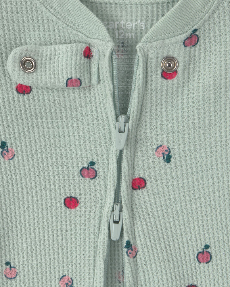 B&eacute;b&eacute; fille - Pyjama isotherme ajust&eacute; 1 pi&egrave;ce avec pieds &agrave; motif pomme &ndash; Vert, image 3 sur 5 diapositives