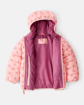 Kid Cherry Print Hooded Puffer Jacket - Pink, 