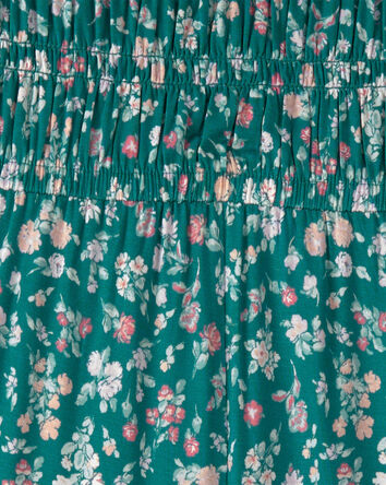 Girls Floral Smocked Jumpsuit - Green, 