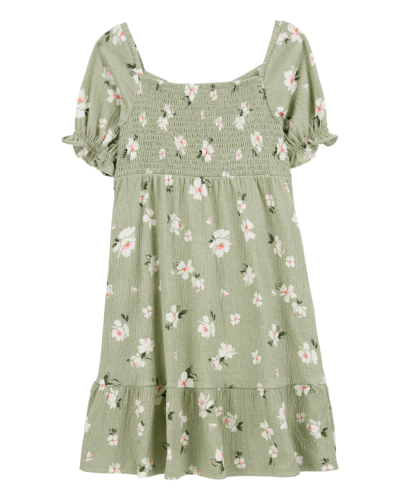Enfant Robe fleurie à smocks - Vert, image 1 sur 4 diapositives