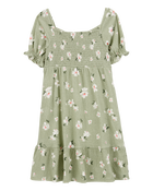 Enfant Robe fleurie à smocks - Vert, image 1 sur 4 diapositives