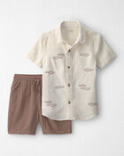 Boys 2-Piece Organic Cotton Gauze Embroidered Top & Short Set, image 1 of 5 slides