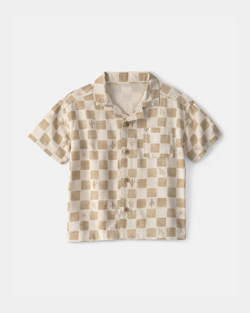 Tout-petit gar&ccedil;on - Chemise boutonn&eacute;e &agrave; manches courtes, motif cactus et carreaux - Beige, image 1 sur 2 diapositives