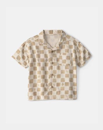 Tout-petit gar&ccedil;on - Chemise boutonn&eacute;e &agrave; manches courtes, motif cactus et carreaux - Beige, 