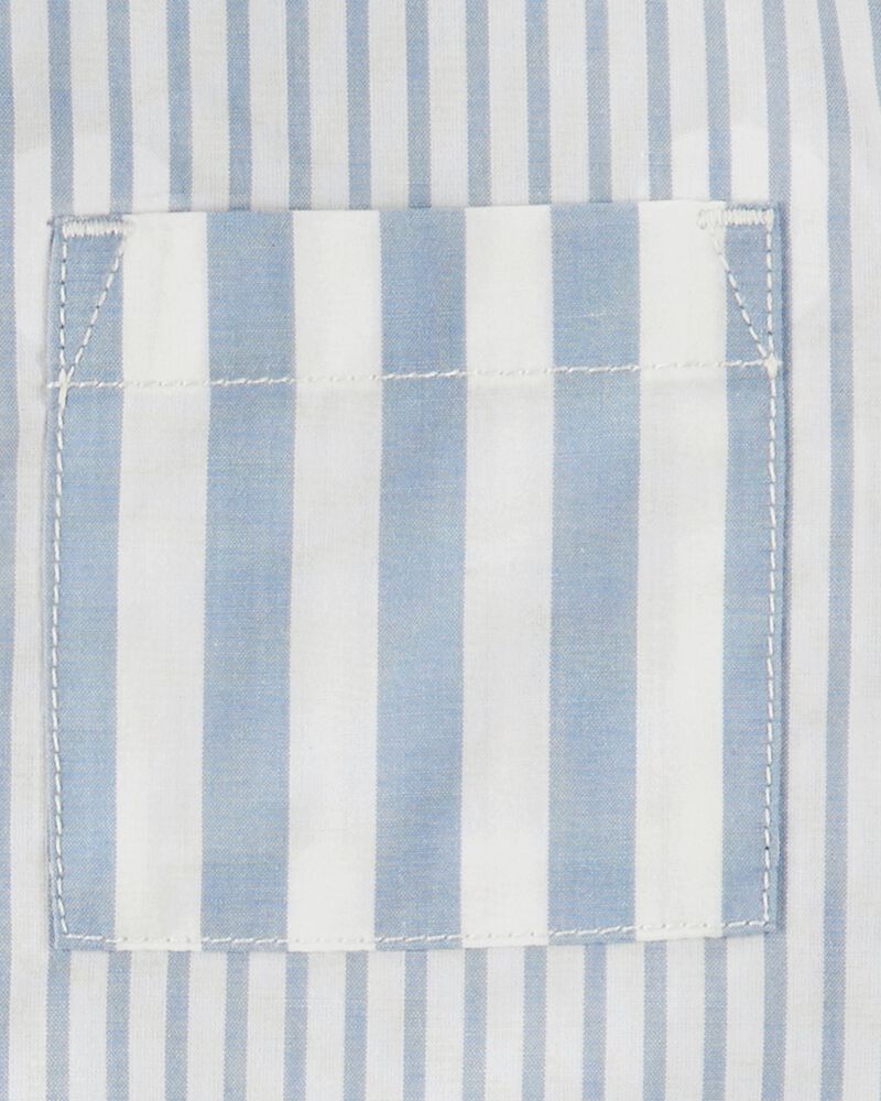 Toddler 2-Piece Striped Button-Front Shirt & Short Set - Blue/Green, image 3 of 4 slides