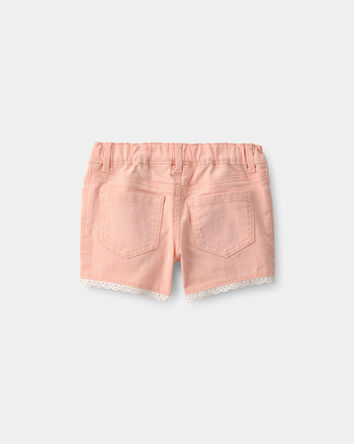 Tout-petit fille - Short en serg&eacute; &agrave; bordure en tissu ajour&eacute; - P&ecirc;che, 
