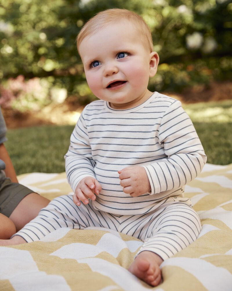 Baby 2-Piece Striped Pant Set - Blue/Ivory, image 3 of 4 slides