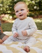 Baby 2-Piece Striped Pant Set - Blue/Ivory, image 3 of 4 slides