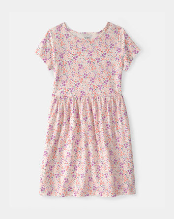 Filles - Robe &agrave; manches courtes, floral - Rose, 